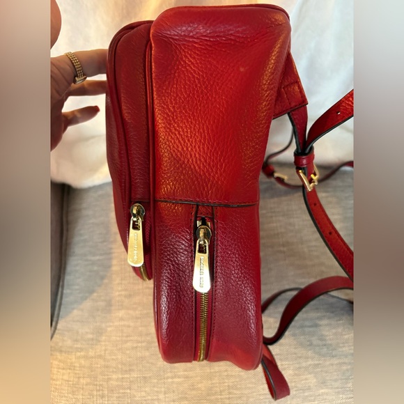 Michael Kors Red Leather Medium Alley Backpack EUC - Picture 8 of 16